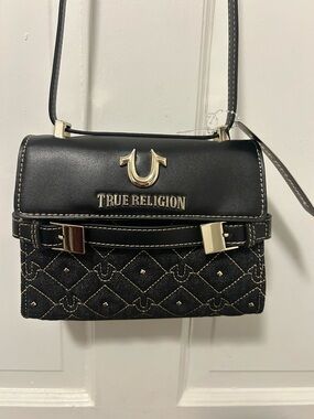 True Religion Black Quilted Crossbody with Gold Hardware